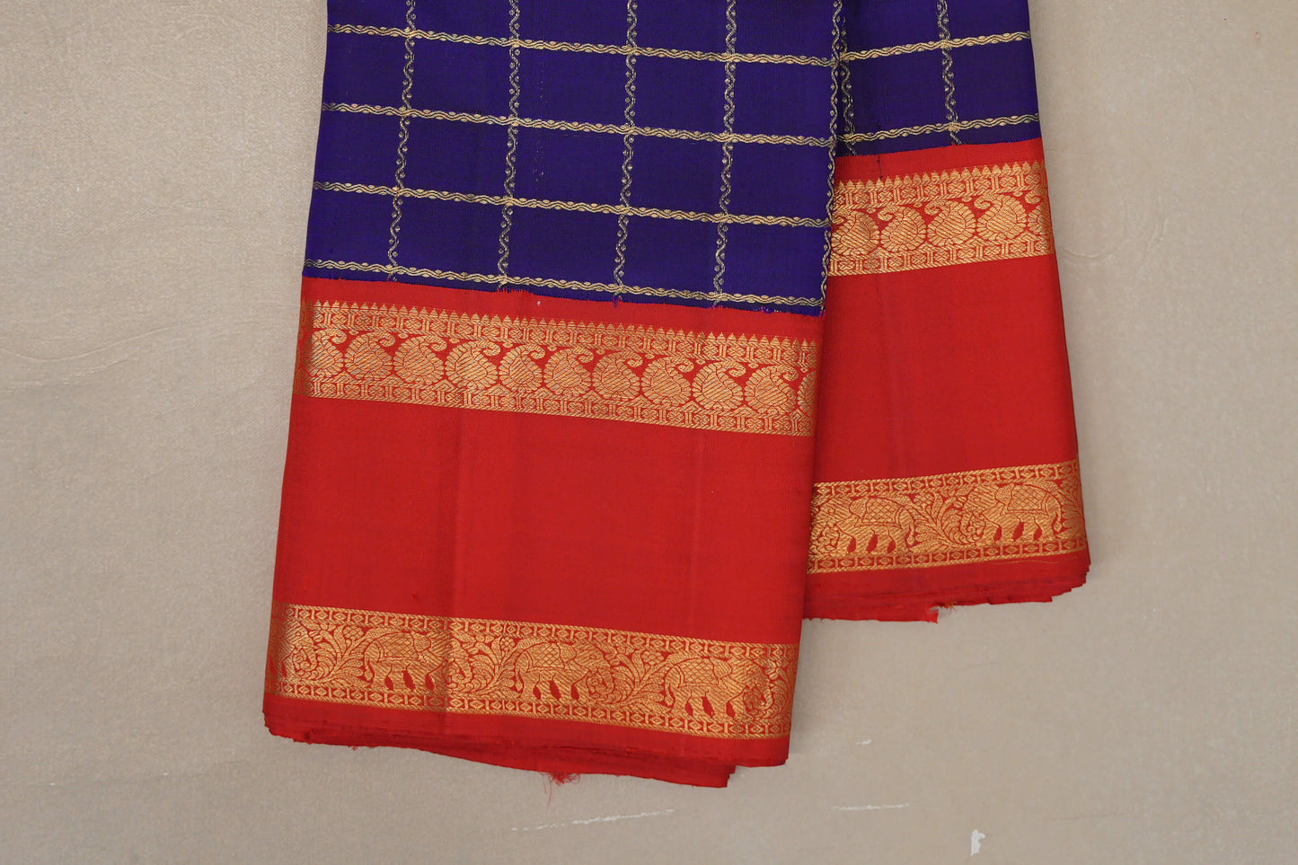 Indigo Blue Vintage Kanjivaram Silk Saree borders