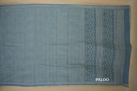 Blue Cotton Saree paloo