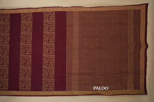Maroon Cotton Saree paloo