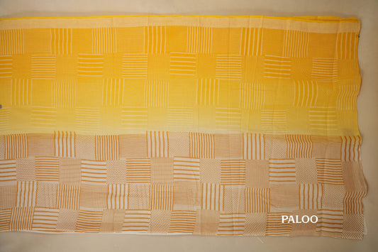 Ombre Yellow White Cotton Saree paloo