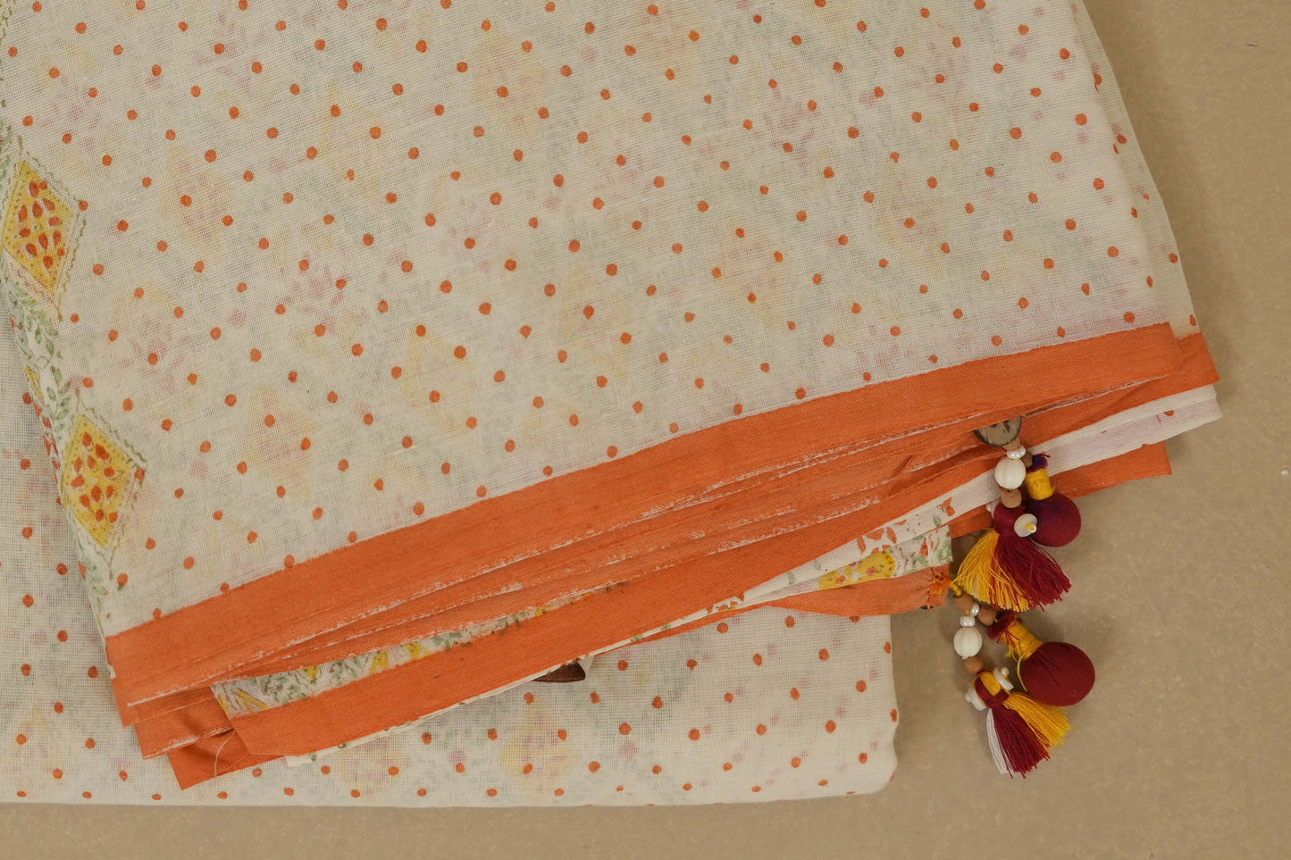 White with Orange Borders Cotton Saree borders