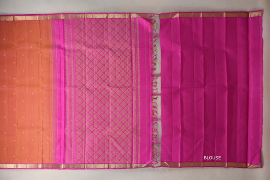 Dual Tone of Yellow and Pink Vintage Kanjivaram Silk Saree by Shreenivas Silks PSSR019299