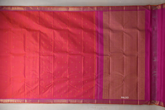 Orangish pink with bright pink borders Vintage Kanjivaram Silk Saree by Shreenivas Silks PSSR019301