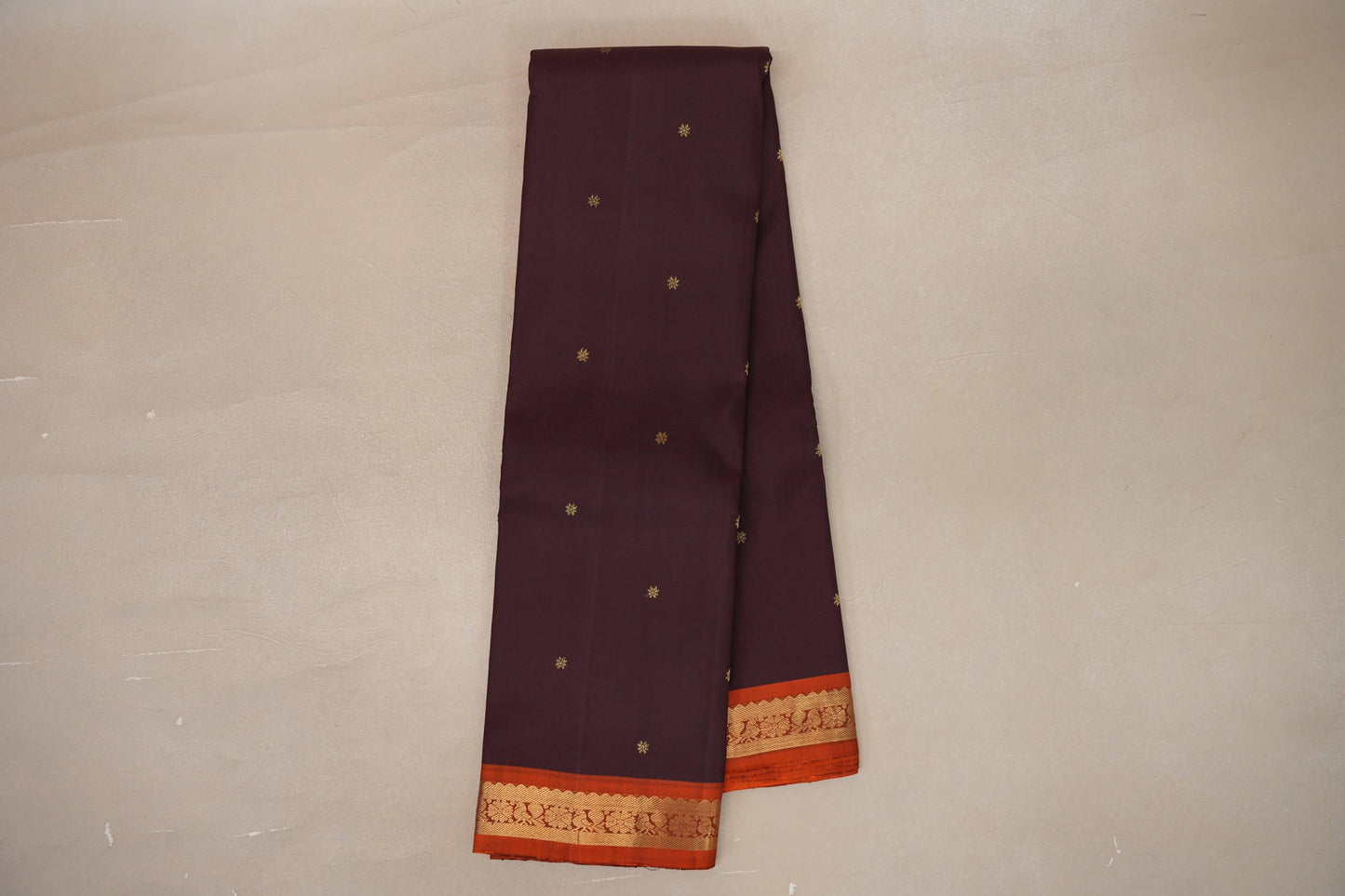 Deep plum with rust orange borders Vintage Kanjivaram Silk Saree by Shreenivas Silks PSSR019302