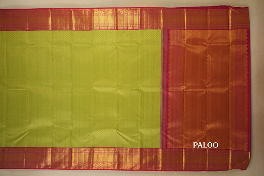 Elaichi Green with Pink Borders Vintage Kanjivaram Silk Saree paloo