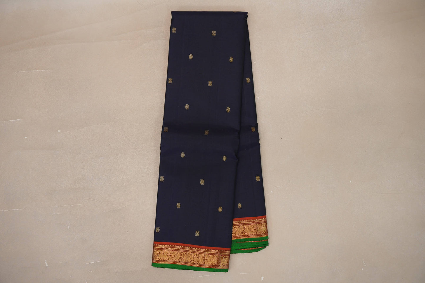 Deep Navy Blue Vintage Kanjivaram Silk Saree by Shreenivas Silks PSSR019306