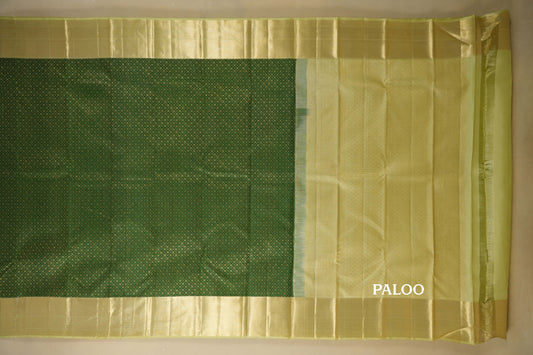 Green with Pastel Elachi Green Borders Vintage Kanjivaram Silk Saree paloo