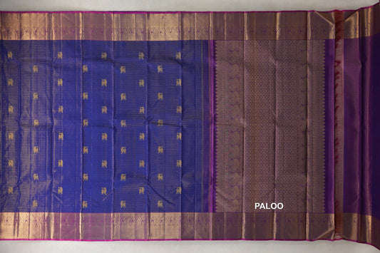 Blue Violet Vintage Kanjivaram Silk Saree paloo