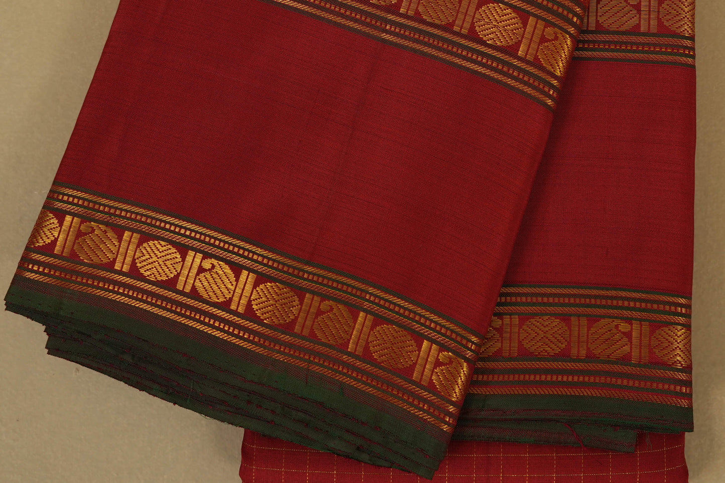 Red with Zari Checks Vintage Kanjivaram Silk Saree borders