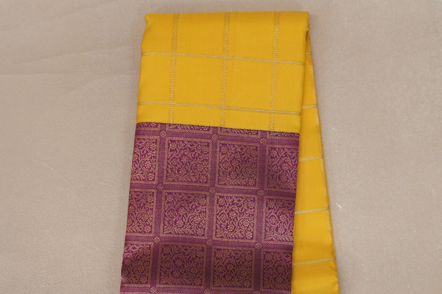 Bright yellow with Deep Magenta Vintage Kanjivaram Silk Saree by Shreenivas Silks PSSR019313