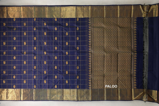 Deep Navy Blue Vintage Kanjivaram Silk Saree paloo