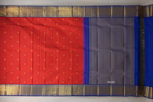 Bright red with bright blue Vintage Kanjivaram Silk Saree by Shreenivas Silks PSSR019319