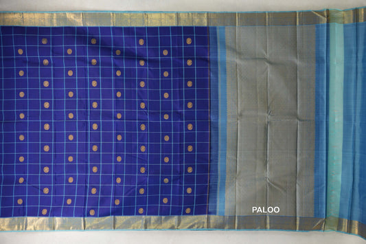 Deep Blue Vintage Kanjivaram Silk Saree paloo