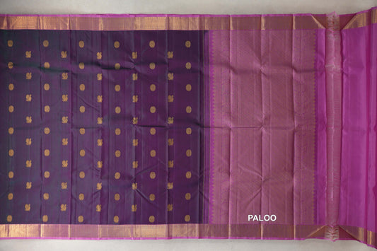 Dual Tone of Bottle Green and Pink Vintage Kanjivaram Silk Saree paloo