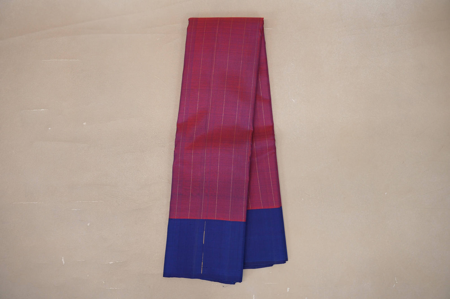 Dual Tone of Bright Red and Blue Vegan Kanjivaram Silk Saree by Shreenivas Silks PSSR019322