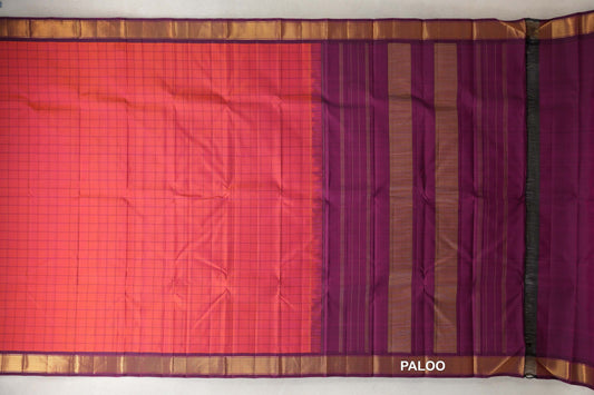 Dual Tone of Pink and Orange Vintage Kanjivaram Silk Saree paloo