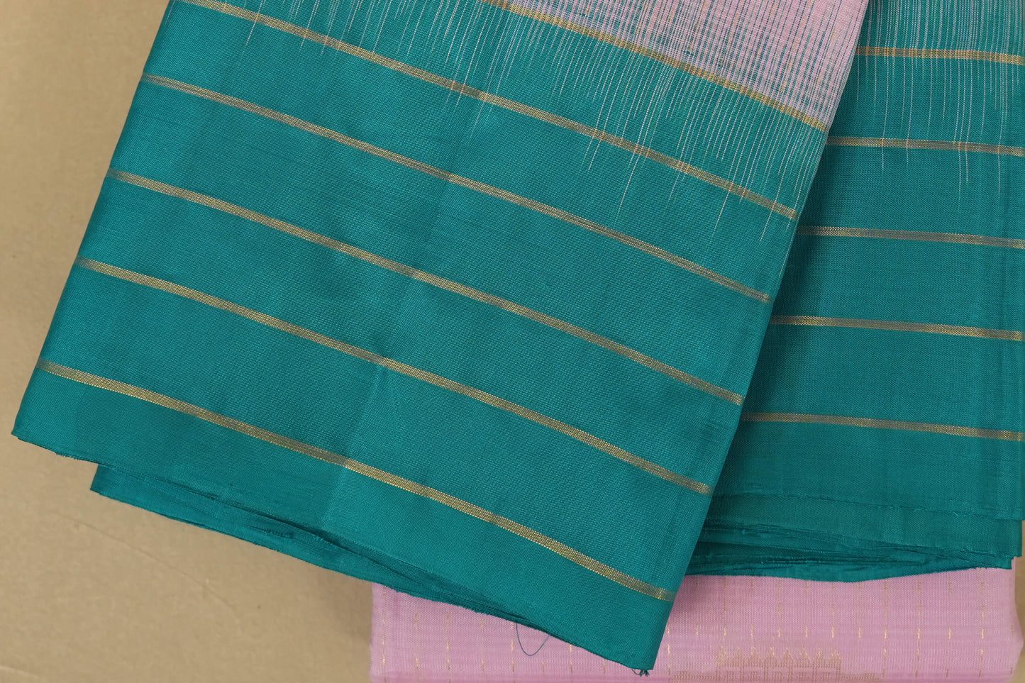 Baby Pink with Rama Blue Borders Light Weight Kanjivaram Silk Saree borders