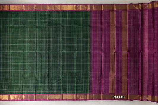 Deep Bottle Green Vintage Kanjivaram Silk Saree paloo