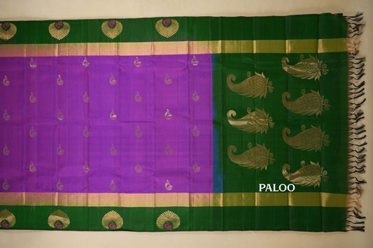 Magenta with Green Borders Light Weight Kanjivaram Silk Saree paloo