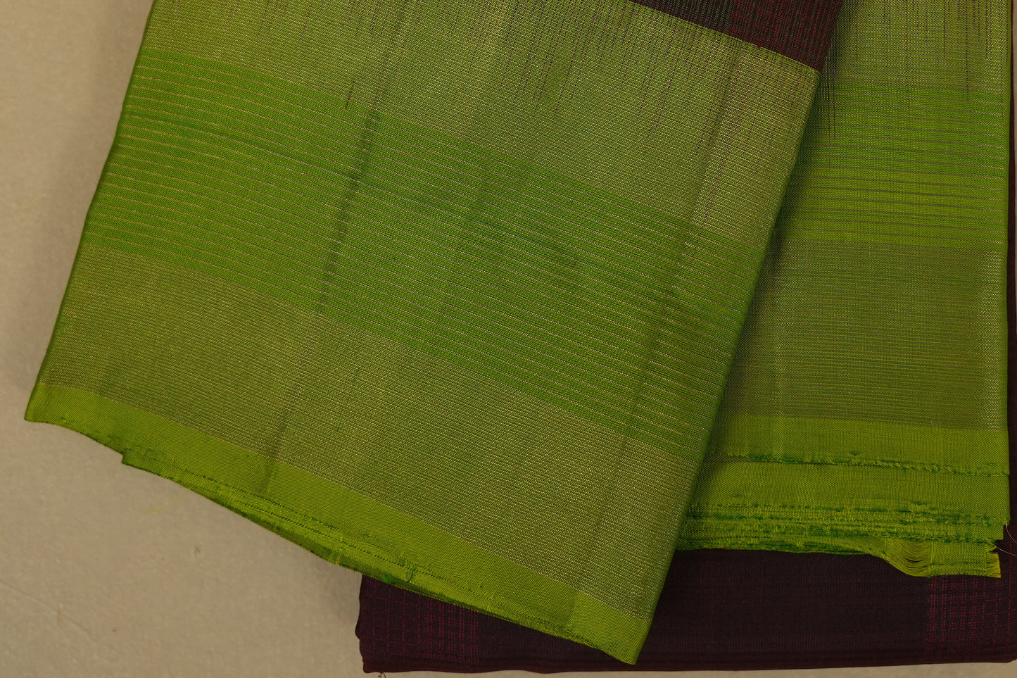 Dark Coffee Brown with Leaf Green Borders Light Weight Kanjivaram Silk Saree borders