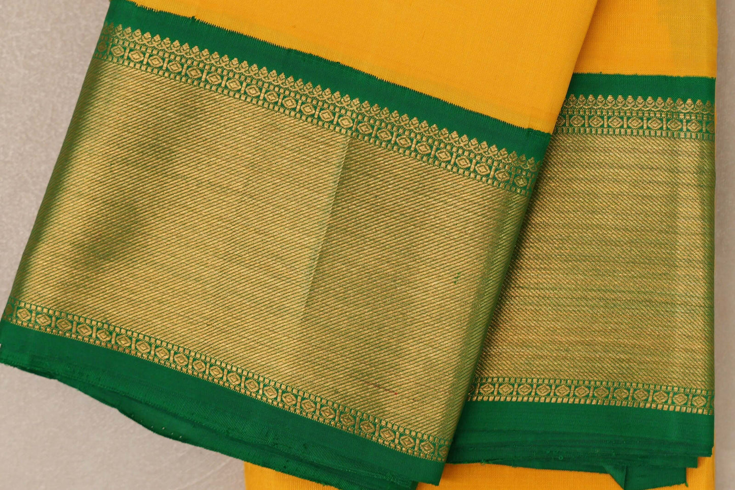 Bright Yellow Vintage Kanjivaram Silk Saree borders