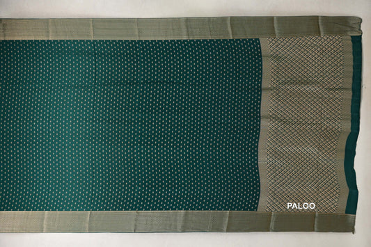 Deep Bottle Green Mysore Silk Saree paloo