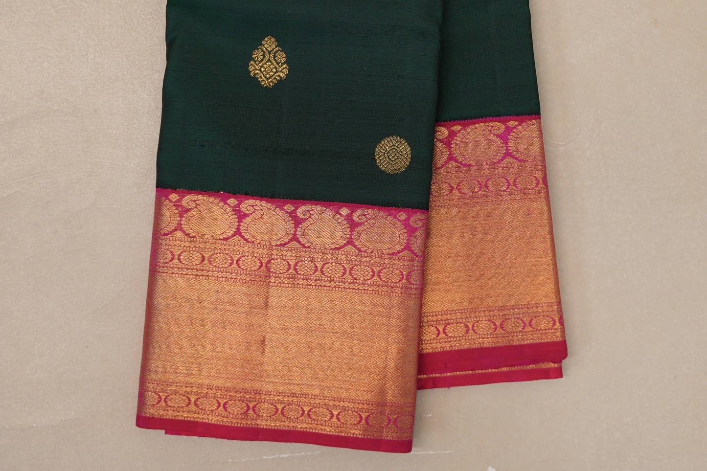 Deep Bottle Green Vintage Kanjivaram Silk Saree borders