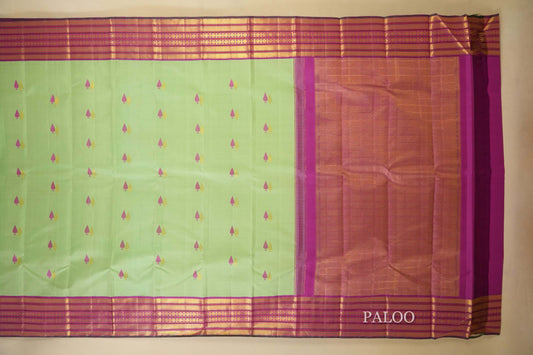 Pista Green with magenta Vintage Kanjivaram Silk Saree paloo