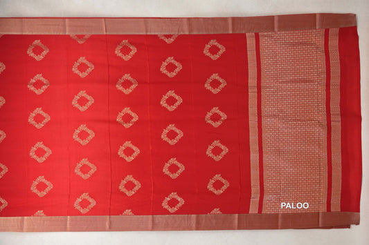 Bright Red Mysore Silk Saree paloo