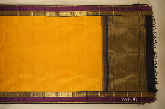 Mustard with black/magenta borders Vintage Kanjivaram Silk Saree paloo