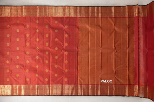 Bright Red Vintage Kanjivaram Silk Saree paloo