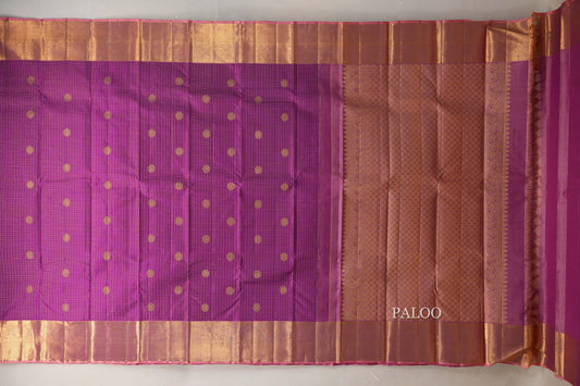 Magenta Purple with Pink Peach Vintage Kanjivaram Silk Saree paloo