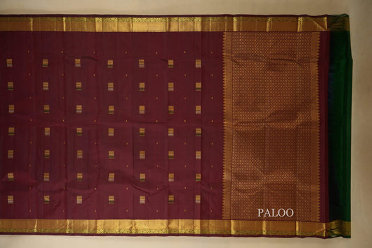 Burgundy Maroon Vintage Kanjivaram Silk Saree paloo