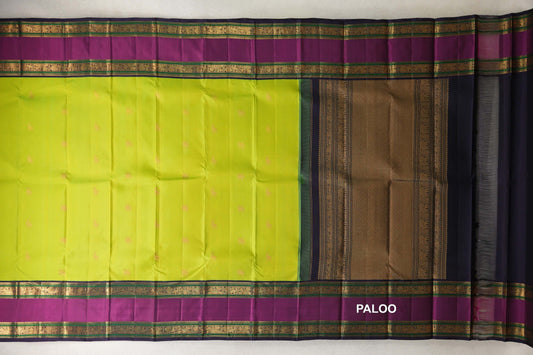 Parrot Green Vintage Kanjivaram Silk Saree paloo