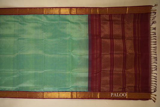 Rexona Green with maroon Borders Silk Cotton Saree paloo