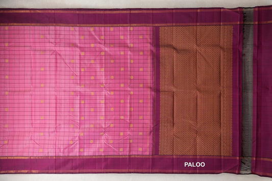 Dusty Pink with Grape Purple Borders Vintage Kanjivaram Silk Saree paloo