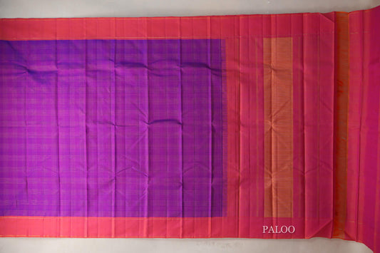 Dual Tone of Pink and Blue Vintage Kanjivaram Silk Saree paloo