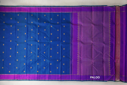 Peacock Blue Vintage Kanjivaram Silk Saree paloo