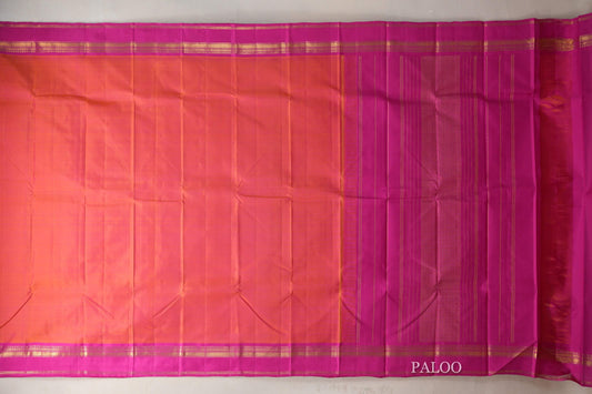 Dual Tone of Pink and Orange with Bright Pink Borders Vintage Kanjivaram Silk Saree paloo