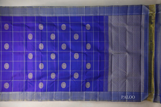 Dual Tone of Violet and Blue Vintage Kanjivaram Silk Saree paloo