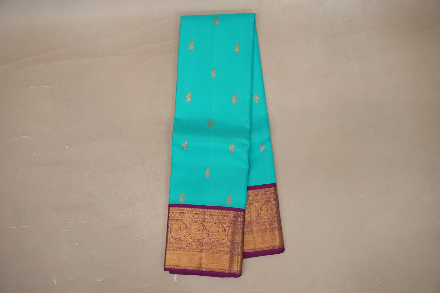 Rama blue with Deep Magenta borders Vintage Kanjivaram Silk Saree by Shreenivas Silks PSSR019377