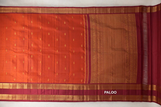 Rust Orange Light Weight Kanchipuram Silk Saree paloo