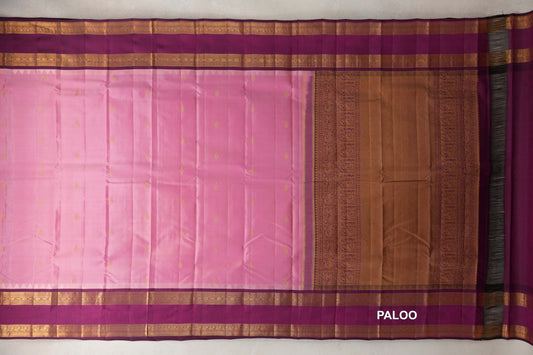 Light Rose Pink Light Weight Kanchipuram Silk Saree paloo