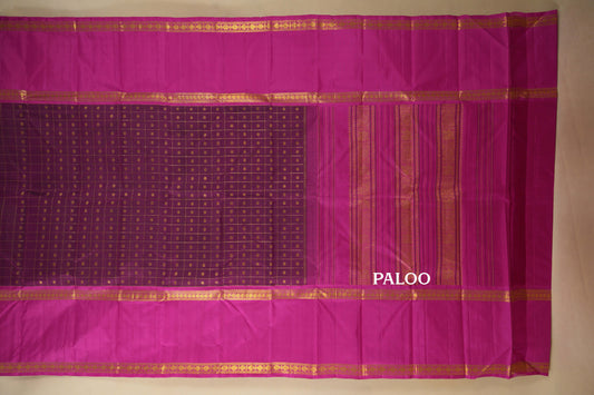 Magenta with Pink Borders Vintage Kanjivaram Silk Saree paloo