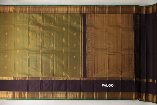 Olive Green Light Weight Kanchipuram Silk Saree paloo