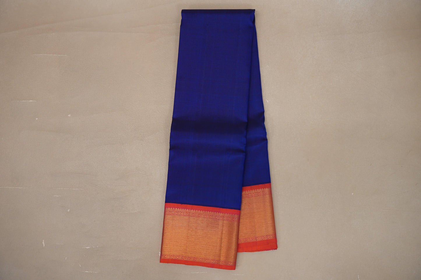 Deep blue with Orangish Pink borders Vintage Kanjivaram Silk Saree by Shreenivas Silks PSSR019381