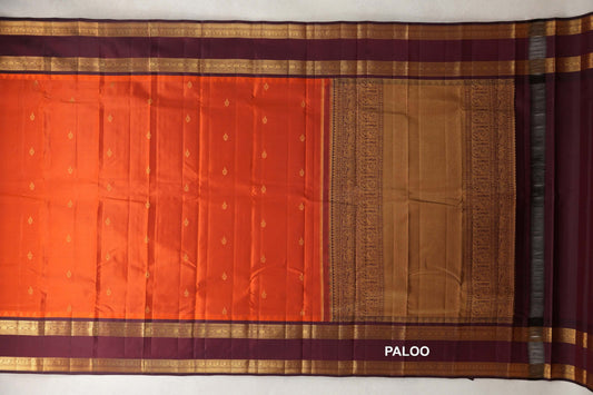 Deep Orange Light Weight Kanchipuram Silk Saree paloo