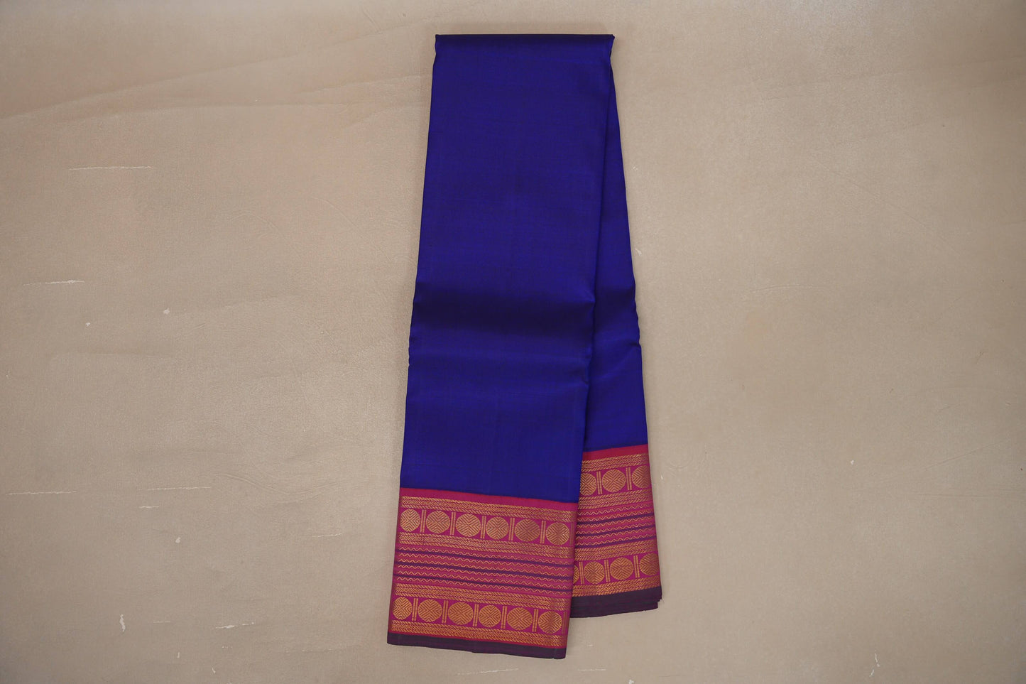 Deep blue with Orangish Pink borders Vintage Kanjivaram Silk Saree by Shreenivas Silks PSSR019383