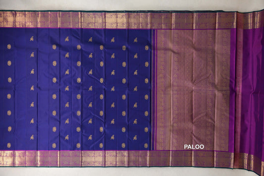 Deep Royal Blue Vintage Kanjivaram Silk Saree paloo