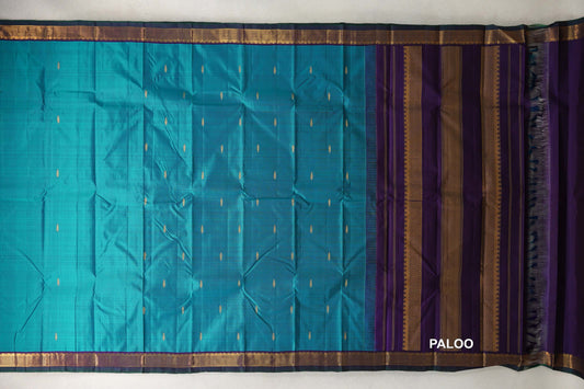 Teal Blue vintage Kanjivaram Silk Saree paloo